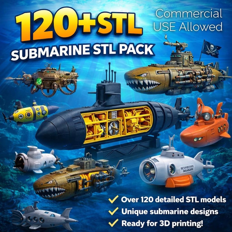 Submarine STL Bundle, 120+ Vehicle STL Files, 3D Print Submarine Models ...
