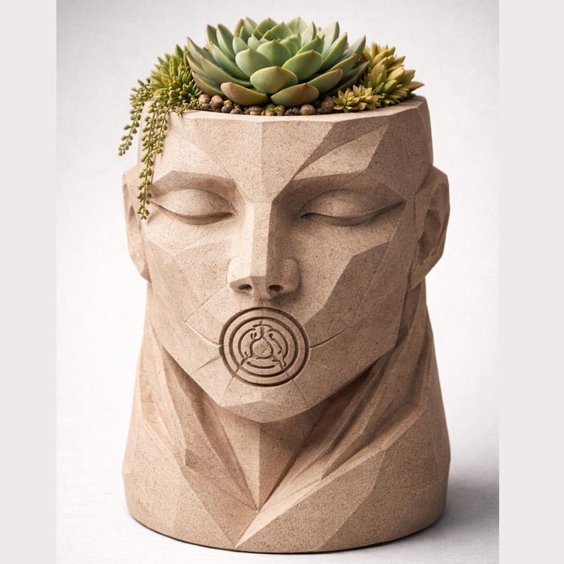Skulptural vas STL-paket | Ansikts- och djurplanter, 3D-utskriftsfiler bild 4