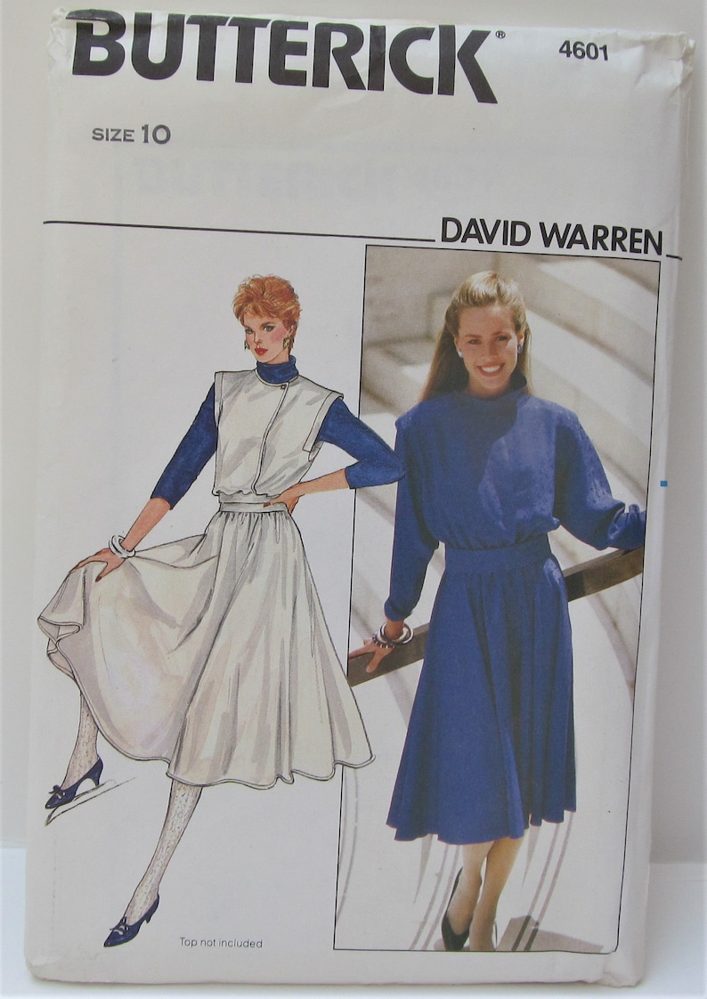 Loose Fitting Dress Or Jumper Mock Wrap Bodice Elastic Waist Pleated Belt Size 10 Sewing Pattern David Warren Butterick 4601