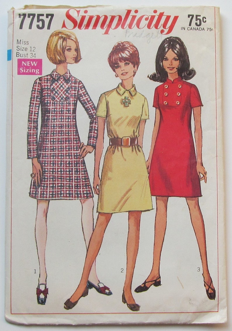 A line Dress With High Round Neckline Back Zipper Size 12 Sewing Pattern Simplicity 7757
