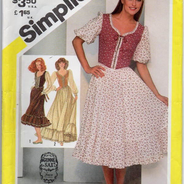 Gunne Sax Jessica Mcclintock Ruffled Dress With Lace Up Fitted Princess Seamed Bodice Size 14 Sewing Pattern 1981 Simplicity 5361