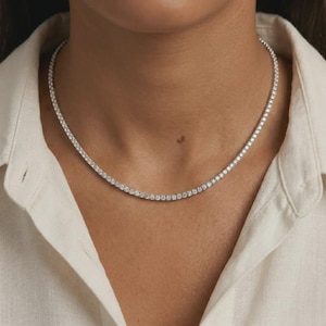 Collar de tenis con diamantes cultivados en laboratorio, joyería nupcial chapada en oro blanco de 14 quilates