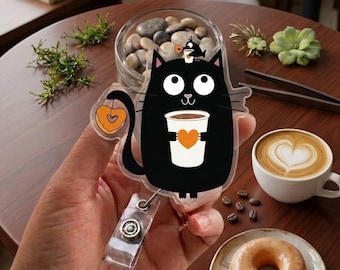 Coffee Besties kat vogel badge haspel, schattig Inky en Ira dier ontwerp, grappig werk citaat intrekbare ID-houder, verpleegkundige badge clip cadeau