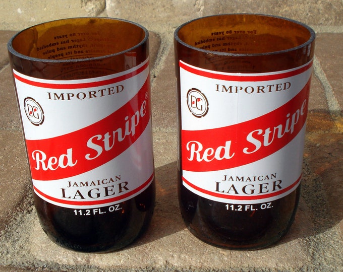 Red Stripe Beer Drinking Glasses Set of 2 Etsy