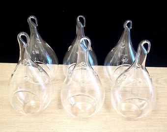 Lot de 6 terrariums en verre en forme de larme : jardinière suspendue, globes vides de 5 po.