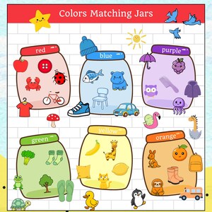 Atividade de Combinação de Cores em Potes, Pasta de Aprendizagem para Crianças Pequenas, Material Imprimível para Pré-Escola (Download Digital)