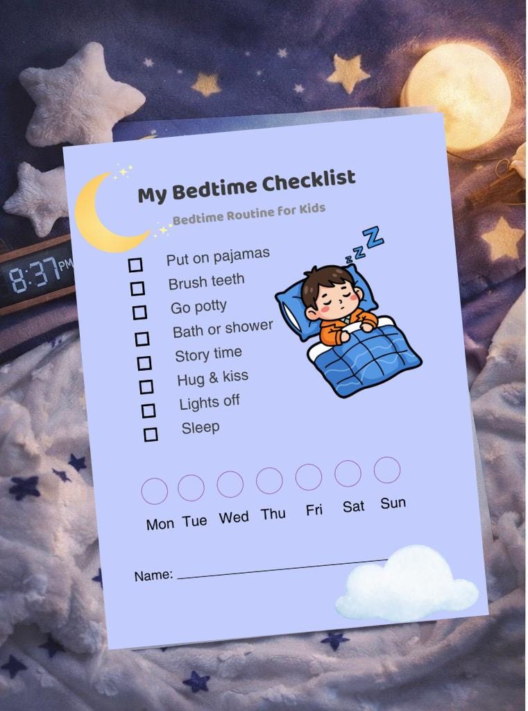 Kids Bedtime Checklist Printable - Etsy