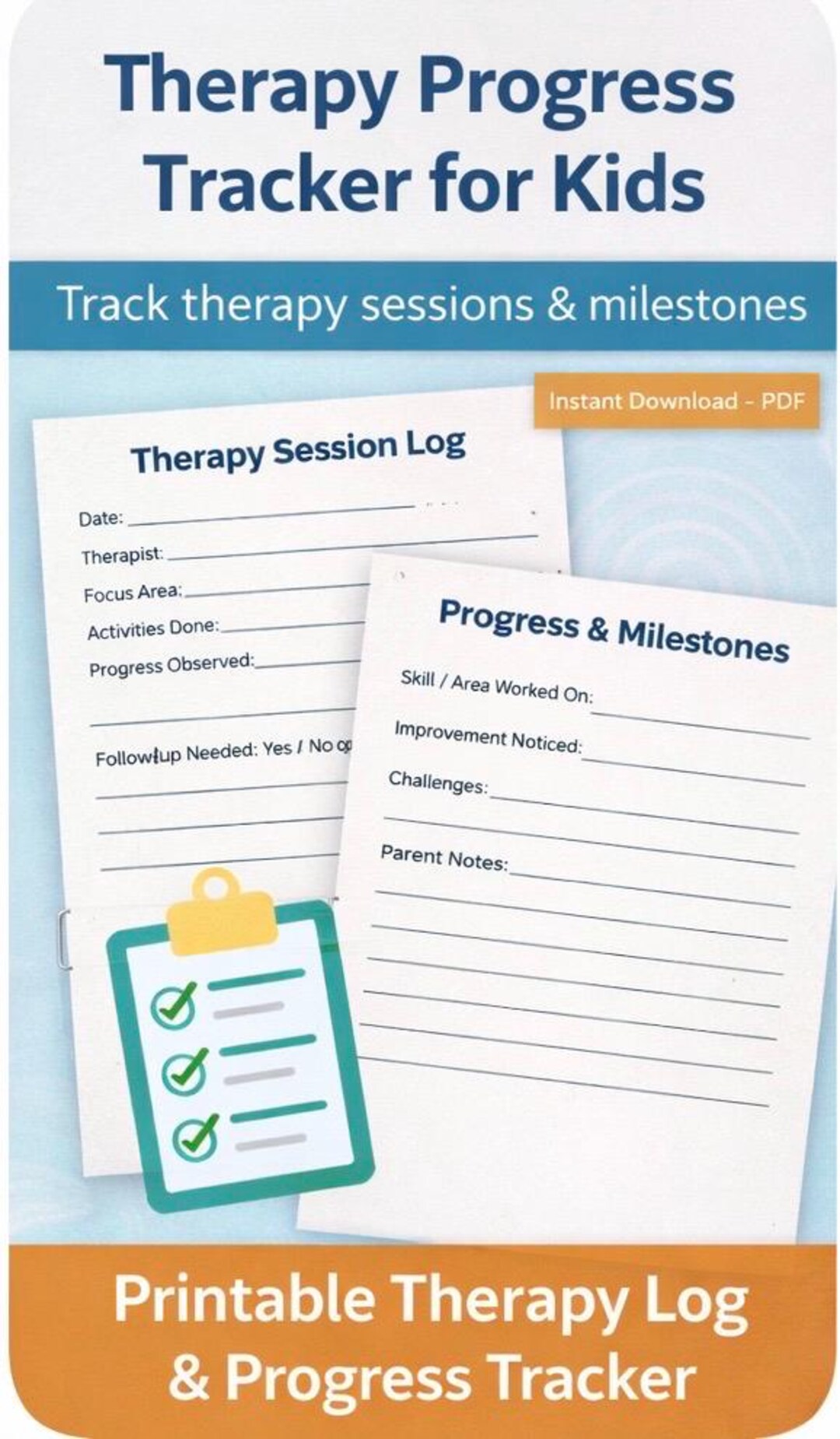 Therapy Progress Tracker for Kids Printable PDF | Speech OT ABA Log - Etsy