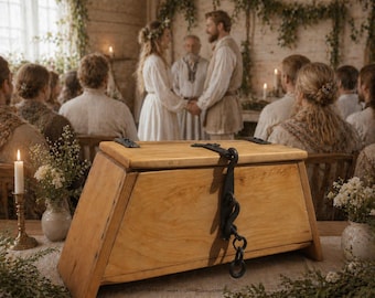 Heirloom Wedding Keepsake Box – Handcrafted Wooden Memory Chest – Rustic Vow Box, Card Holder, Anniversary Trunk