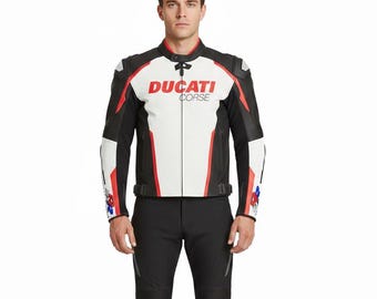 Ducati Corse Motorcycle Racing Jacket – Cowhide Leather Sport Biker Jacket