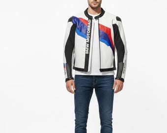 Blouson en cuir BMW Motorrad Style - Blouson de motard de course blanc