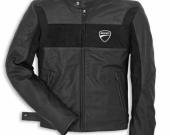 Blouson moto en cuir noir Ducati pour homme, coupe slim Cafe Racer, manteau motard pour motard