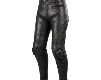 Men’s Motorcycle Leather Riding Pants – Cowhide Leather Biker Racing Trousers