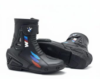 Bottes moto BMW M Style noires | Bottes d'équitation en cuir de vachette