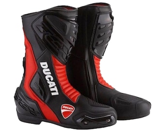 Bottes de moto Ducati Corse rouges et noires de TCX pour motards