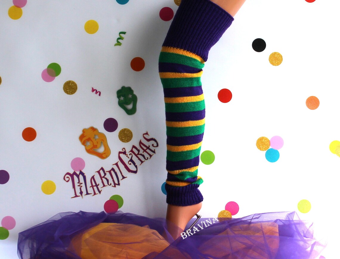 fluffy mardi gras leg warmers