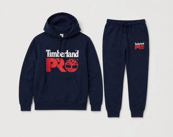 Mens Timberland Style Logo Fleece Hoodie Sweatpants Tracksuit Set Jogging Streetwear Outfit