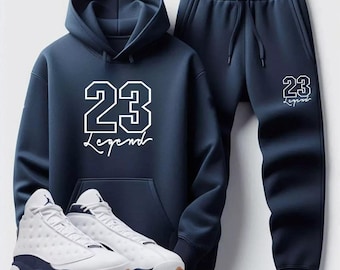 Men's 23 Legend Sweatsuit: Hoodie & Joggers - Jordan 13 Midnight Navy Match