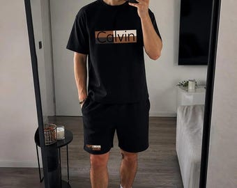 Mens Black Cotton T Shirt Shorts Set Summer Streetwear Outfit
