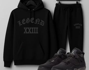 Men's Black Hoodie Joggers Sweatsuit 2pc Set To Match Air Jordan 4 Tracksuit New