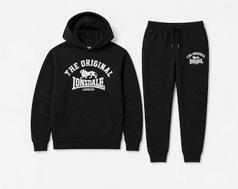 Mens Lonsdale London Style Logo Fleece Hoodie Sweatpants Tracksuit Set Jogging Streetwear Outfit