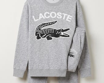 Mens Grey Crocodile Graphic Tracksuit Sweatshirt Joggers Sweatsuit Luxury Streetwear Set Gift