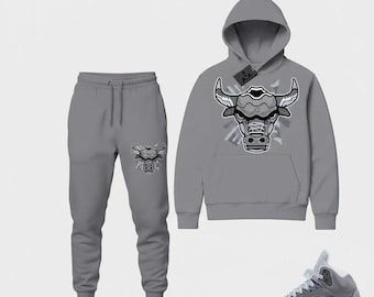 Jordan 5 Wolf Grey Sneaker Match Hoodie Grey Retro 5s Bull