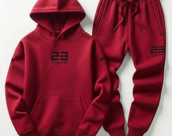 Men’s Printed Red Tracksuit Set Hoodie Joggers Matching Sweatsuit Athletic Streetwear Outfit