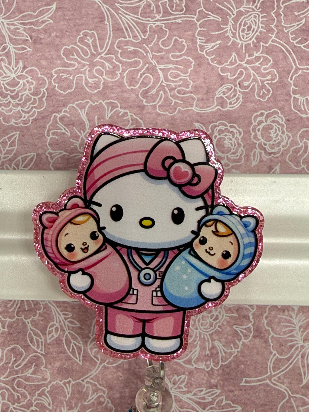 OB/GYN Delivery Nurse Doctor Pink HK Kitty Babies Blue Pink Badge Reel ...