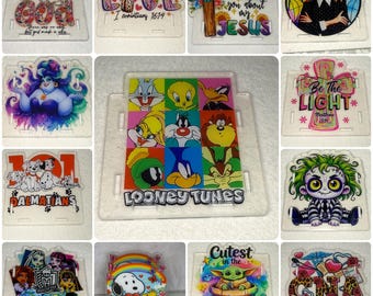 Adorable Acrylic Pen Pencil or Office Supplies Box Container With Beautiful Graphics: Villains, Cartoons, Cows ,Christian, and MORE!!