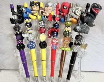 Unique One of A Kind Super Hero and Villains Beaded Pens with Charm Dangles!!