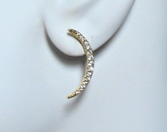 Sale 30% Off! Single Moon Stud, Crescent Moon Earring, Gold Moon Earring, Moon Jewelry, Crescent Moon Jewelry, White CZ, Crystal Moon, Moon