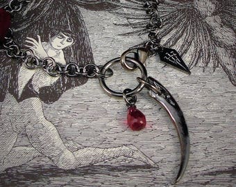 Vampire Jewelry, Gothic Jewelry, Gothic Wedding Jewelry, Vampire, Vampire Bracelet, Red Stones, Bracelet, Vampire Wedding, Fang Bracelet