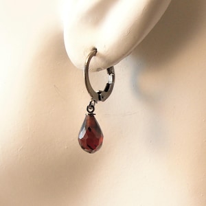 Drop Earring, Single Earring, Red Stone, Red Crystal, Gothic Earring, Red Stone Drop Earring, Hematite,Earrings,Gothic Jewelry, Goth