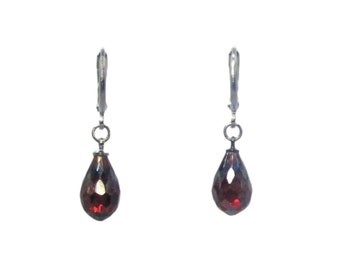 Drop Earrings, Red Stone, Red Crystal, Gothic Earrings, Red Stone Drop Earrings, Hematite, Gothic Earrings, Gothic Jewelry, Goth Earrings