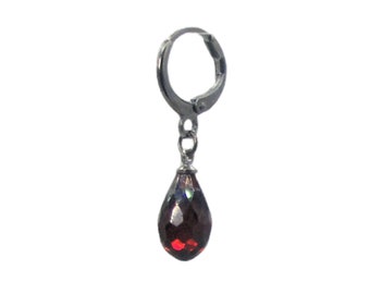 Drop Earring, Red Stone, Red Crystal, Gothic Earring, Red Stone Drop Earring, Hematite, Gothic Earring, Gothic Jewelry, Goth Earring