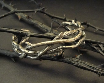 Brazalete gótico, joyería de vampiro, brazalete de espinas de plata, gótico, vampiro, brazalete, brazalete de rama, brazalete de rama, brazalete de ramitas de plata