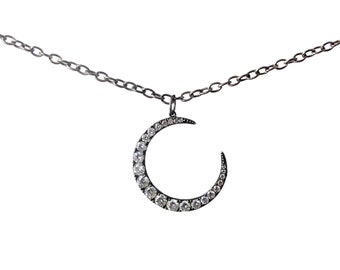 Moon Jewelry, Moon Choker, Moon Pendant, Black Moon Crescent Moon Necklace, Crescent Moon Jewelry,  Crystal Moon, Crescent Moon Choker