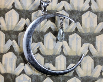 Colar de lua, pingente de lua, colar de lua crescente, colar de lua de cristal, lua de cristal, lua, colar lunar, colar de lua, cristal de quartzo