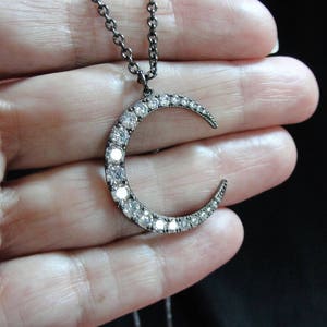 Moon Jewelry, Moon Necklace, Moon Pendant, Black Moon Crescent Moon Necklace, Crescent Moon Jewelry,  Crystal Moon, Crescent Moon Pendant