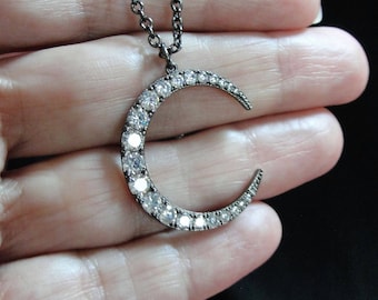 Moon Jewelry, Moon Necklace, Moon Pendant, Black Moon Crescent Moon Necklace, Crescent Moon Jewelry,  Crystal Moon, Crescent Moon Pendant