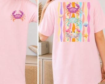 Comfort Colors® Colorful Crab Shirt, Coastal Beach Tee, Crab Lover Gift, Summer Ocean Shirt, Seafood Lover Tee