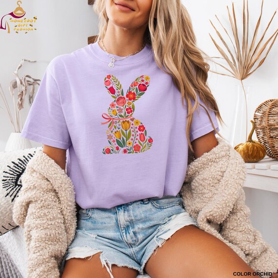 Floral Easter Bunny Shirt, Spring Graphic Tee, Cottagecore Bunny Shirt, Easter Aesthetic Shirt, Women Spring Shirt