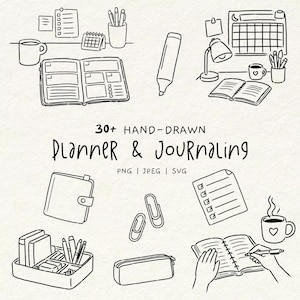 Handgezeichnete Planer Clipart, Journaling Line Art Illustrationen, Doodle PNG SVG JPEG (Digitaler Download)