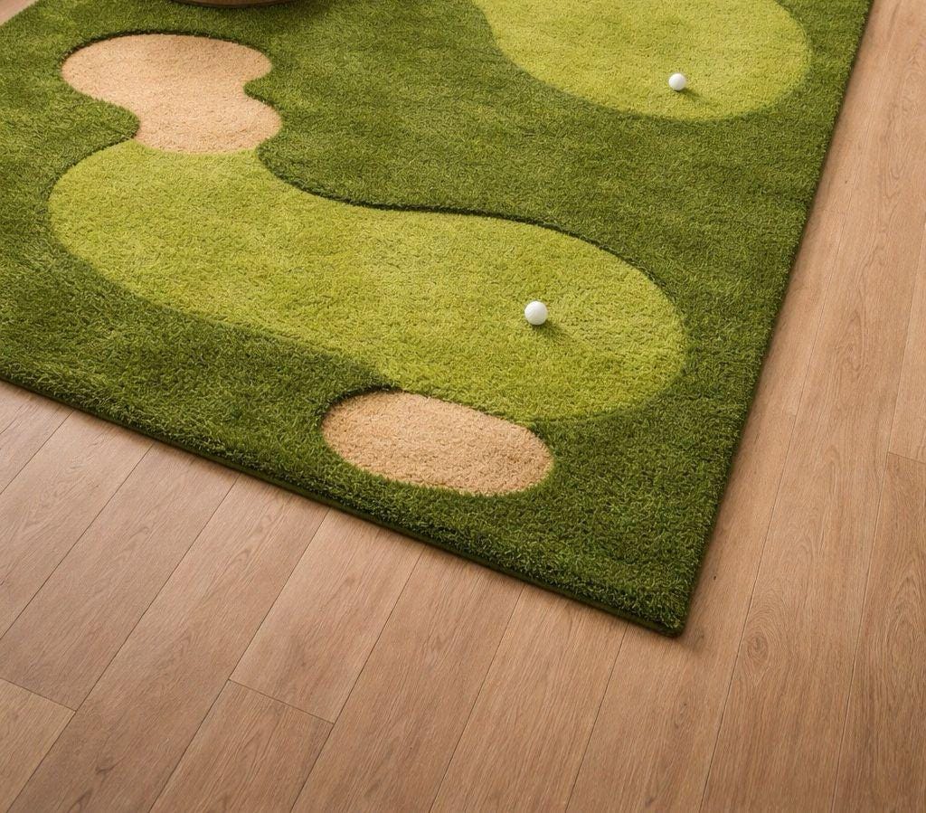Golf Ramp Rug Hand Tufted Golf Theme Wool Rug, Green Turf Area Rug, Sports Design ...