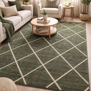 Hand Tufted Green Wool Rug, Plan wool  Area Rug, Handmade Living Room Carpet, Custom Size Home Decor