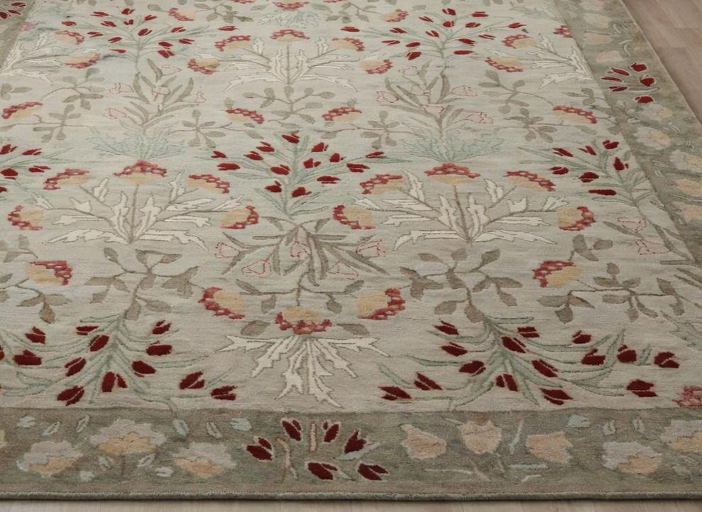 Hand Tufted Wool Floral Rug, Traditional Beige Area Rug, Vintage Style ...