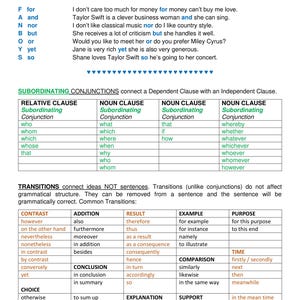 Tabla de referencia de conjunciones y transiciones