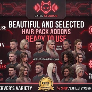 SELECTED Addon pack over 400 hair READY to USE  | Debadged | Lore-Friendly | Optimized | Exfil Studios