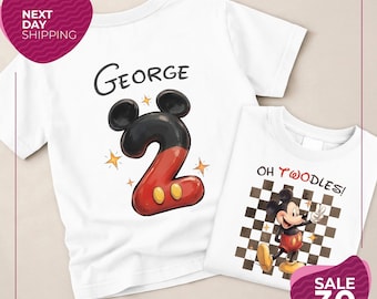 Camiseta personalizada de cumpleaños de Mickey Mouse para niño de dos años de Oh Twodles / Camiseta clásica de cumpleaños de Mickey Disney para niño / Camiseta de cumpleaños de Disney para niño / Disney